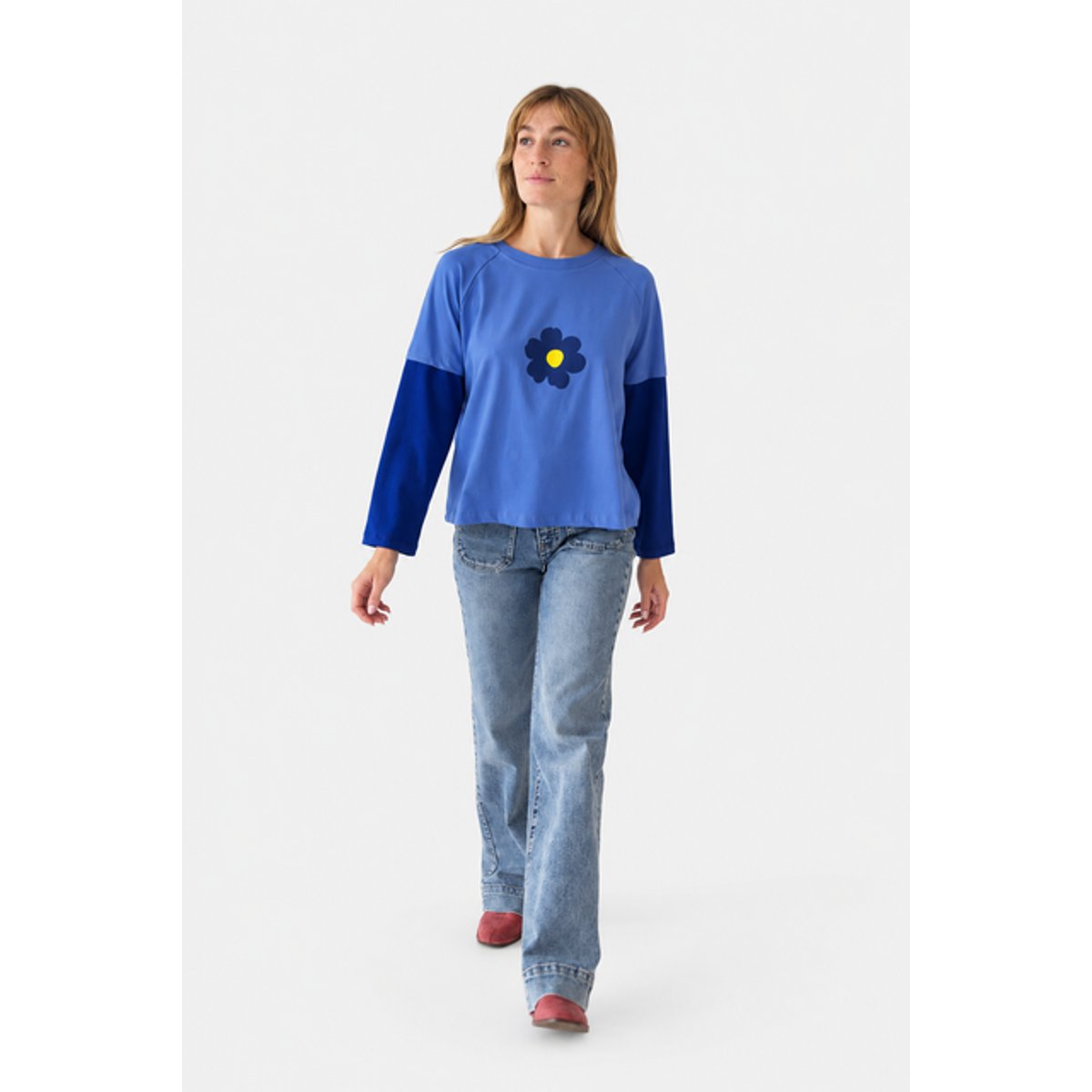 T-shirt court manches superposées ARIA bleu / jaune, MINDTRAVELER
