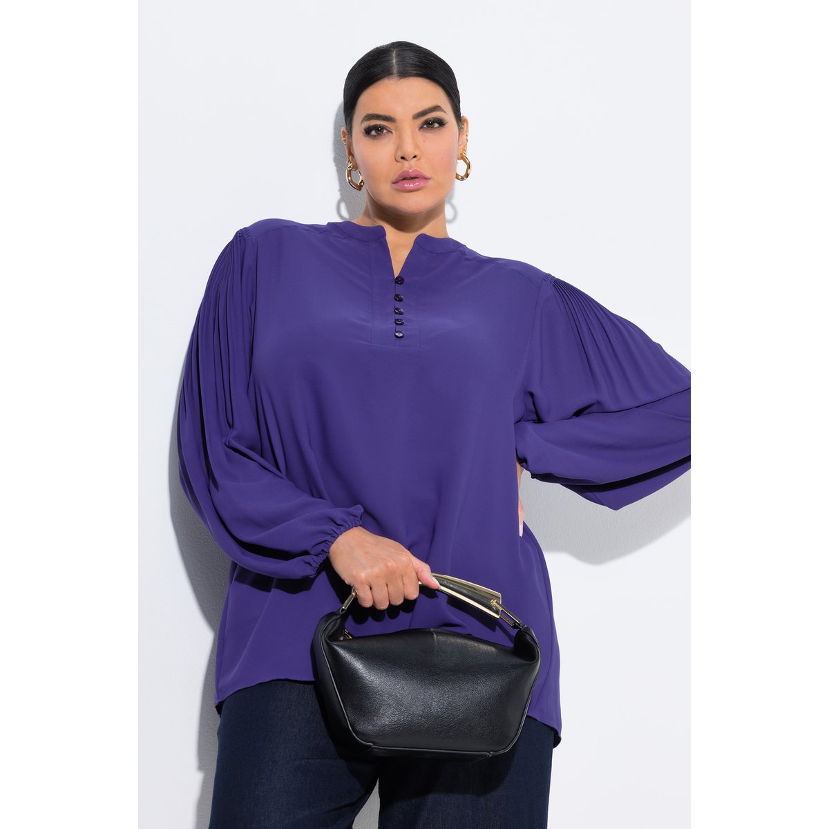 Blouse avec plis fantaisie lys, ULLA POPKEN