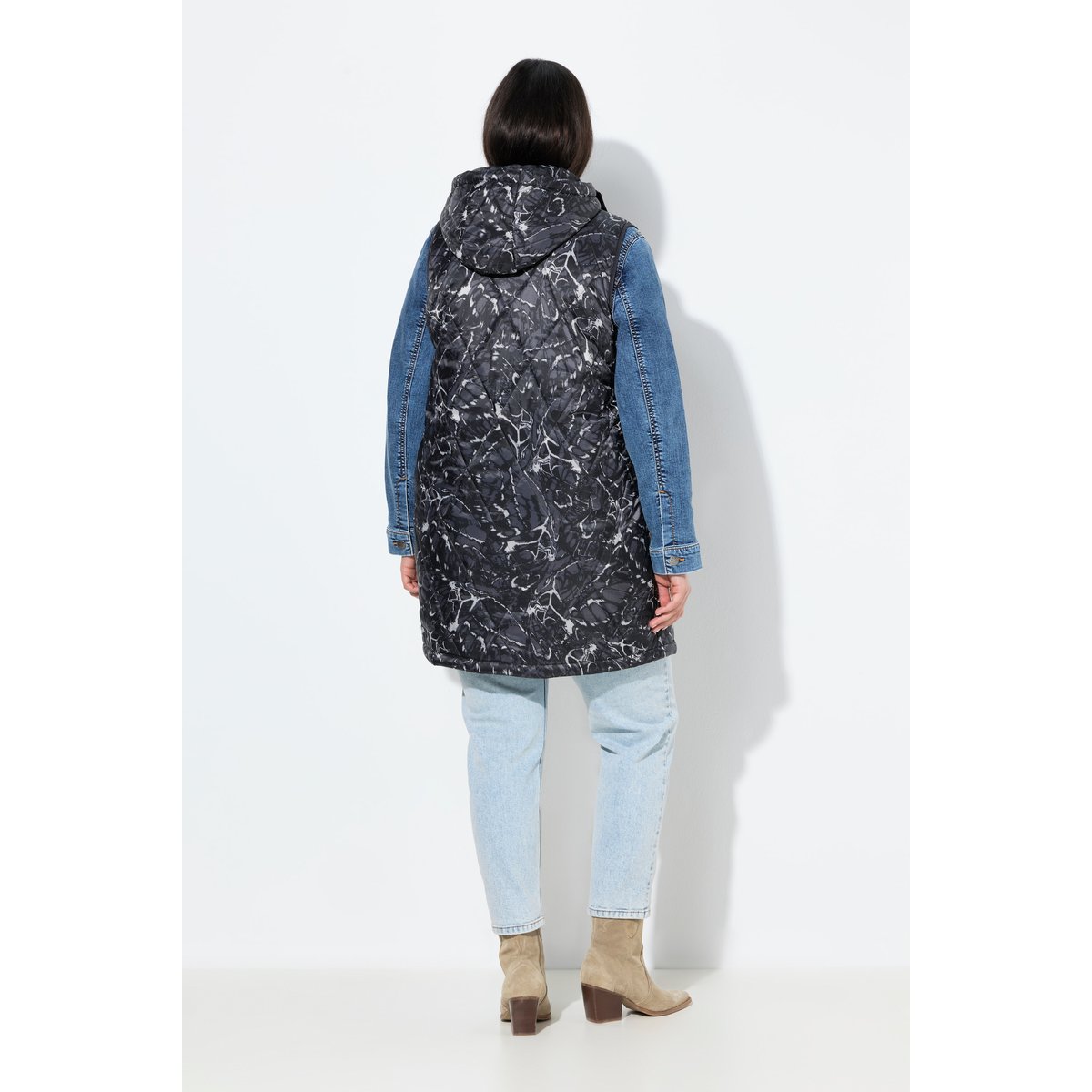 Long gilet matelassé déperlant HYPRAR gris graphite, ULLA POPKEN