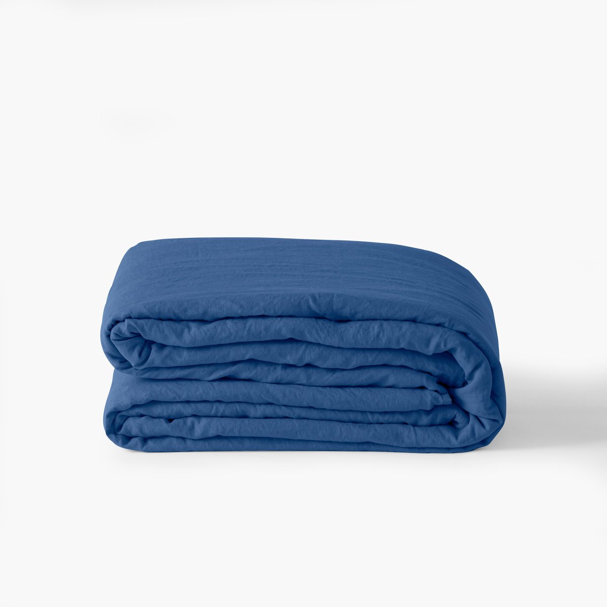 Housse de couette lin et coton lavé SONGE bleu de chine, CARRE BLANC