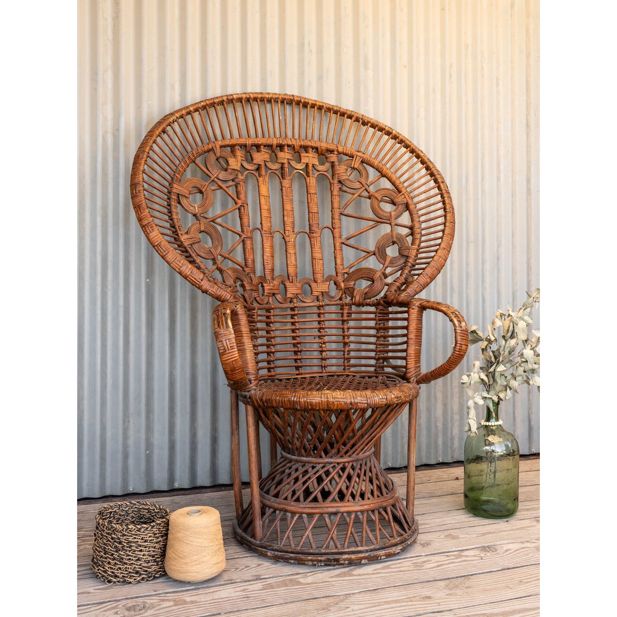 Grand fauteuil en osier Ernest N°1097 - Bon état bois foncé, DEBONGOUT
