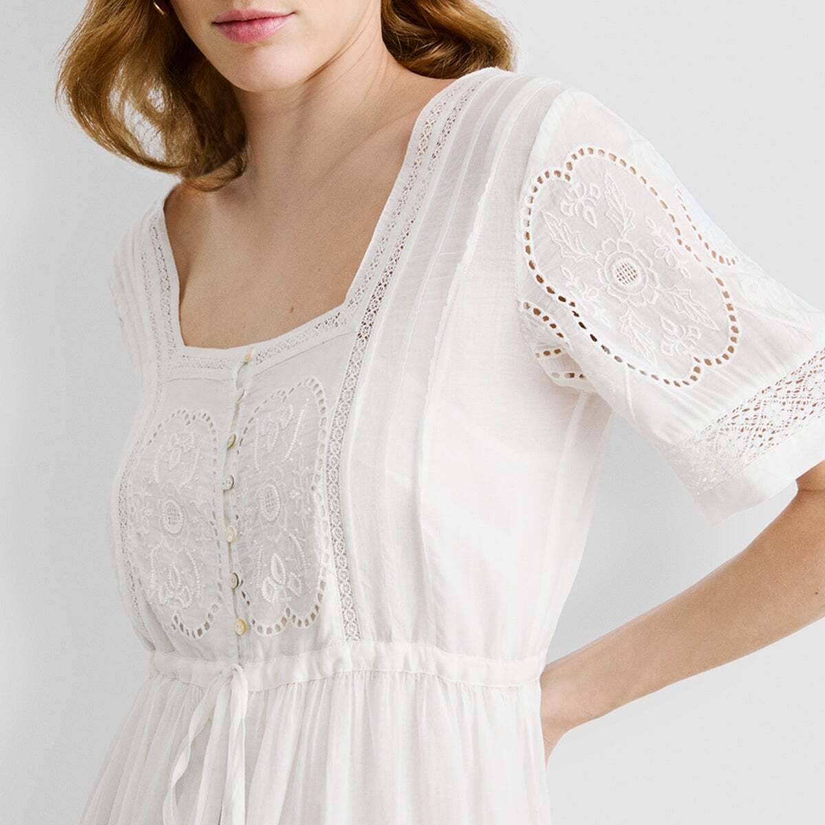 Robe Midi Avec Détails Brodés blanche mousse, PEPE JEANS