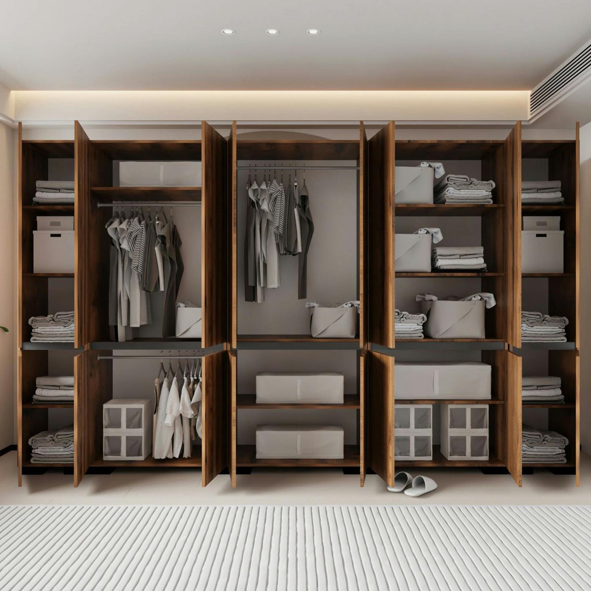 Dressing 16 portes décor noyer et anthracite 360 cm BYRON noyer, PIER IMPORT