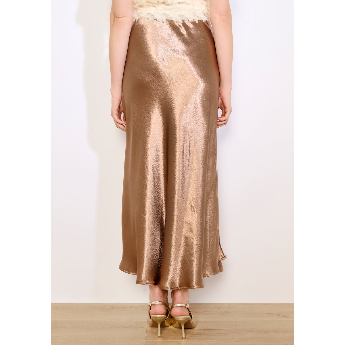 Jupe satinée fluide clair camel, LOLALIZA
