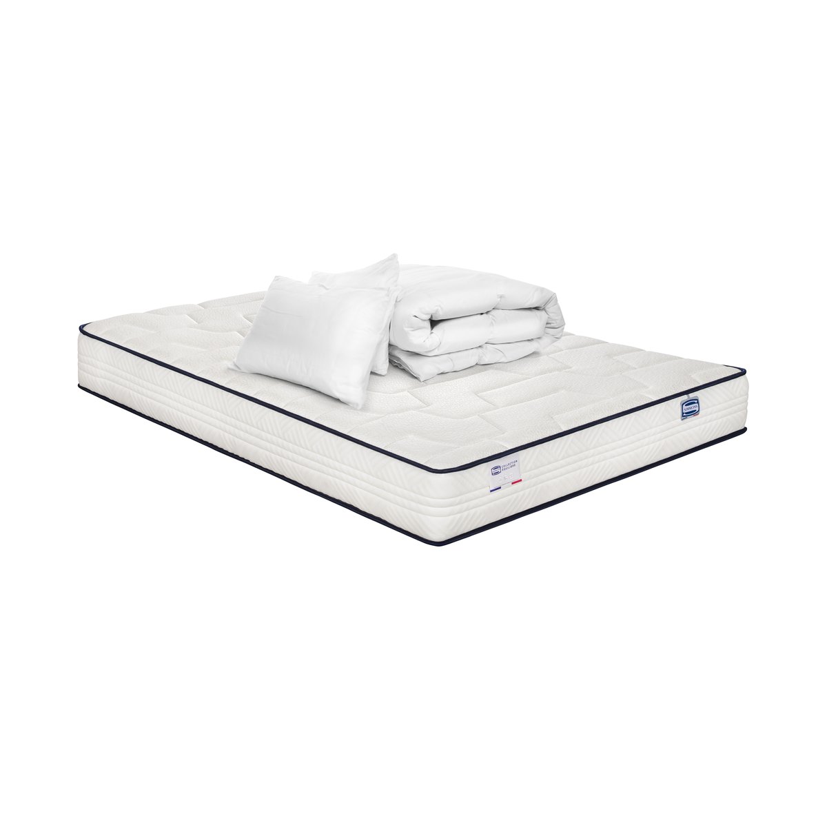Matelas 140x200 ressorts ensachés, extra ferme H24 + couette + 2 oreillers - INTEMPOREL blanc, SIMMONS