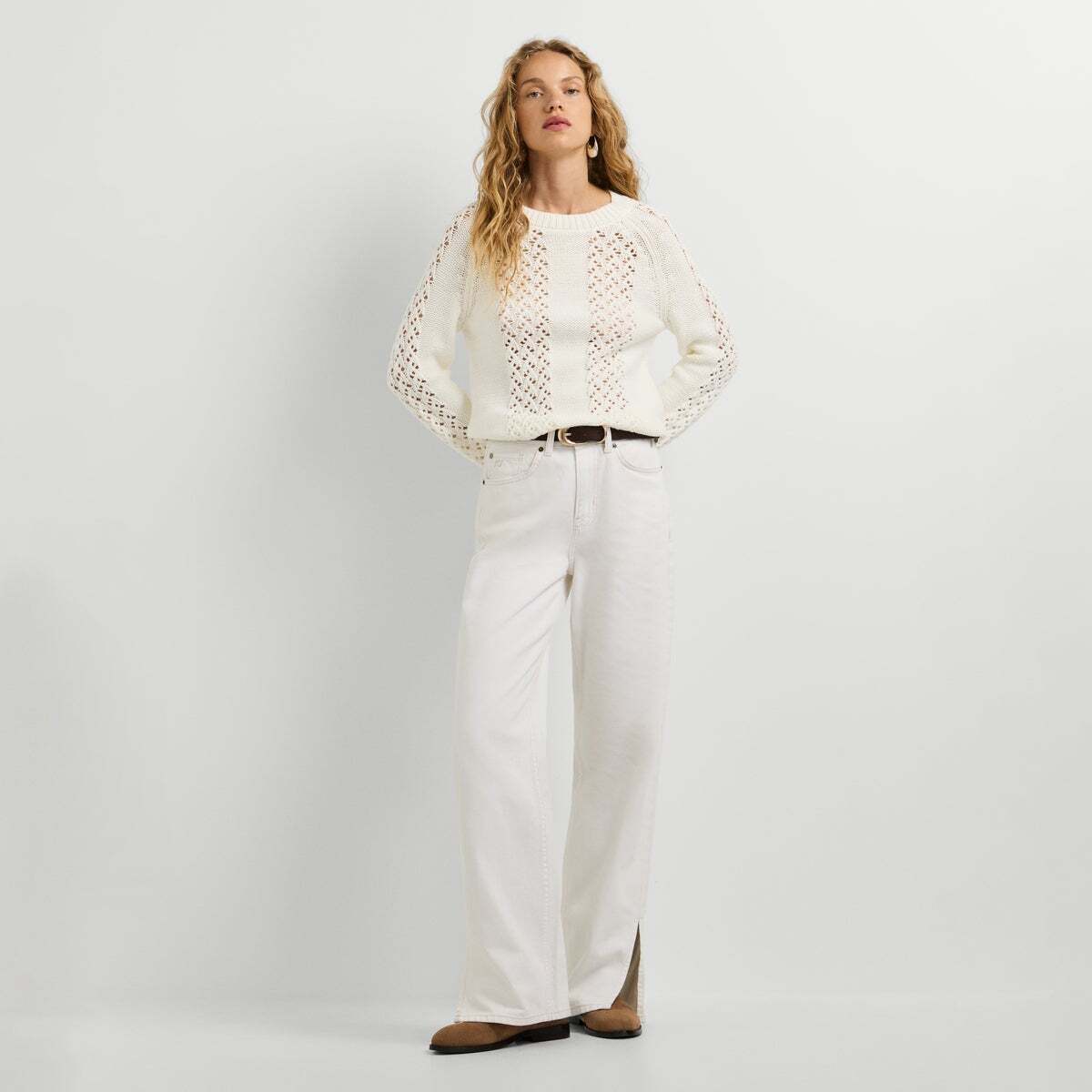 Pull Avec Détails Ajourés blanche mousse, PEPE JEANS