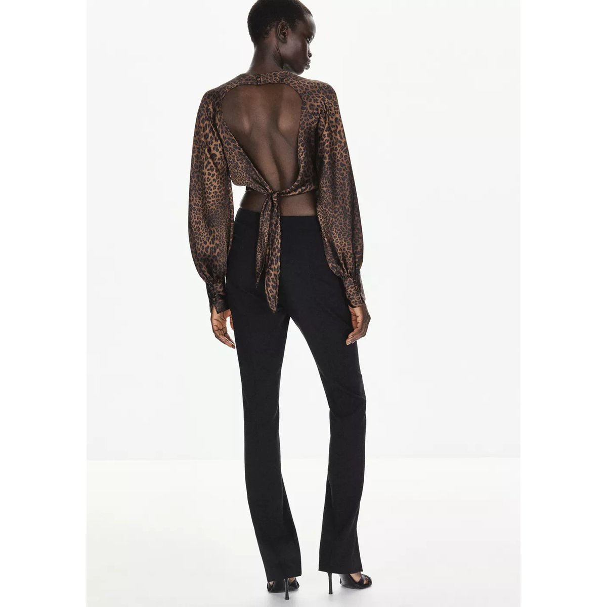 Blouse léopard dos ouvert marron, MANGO