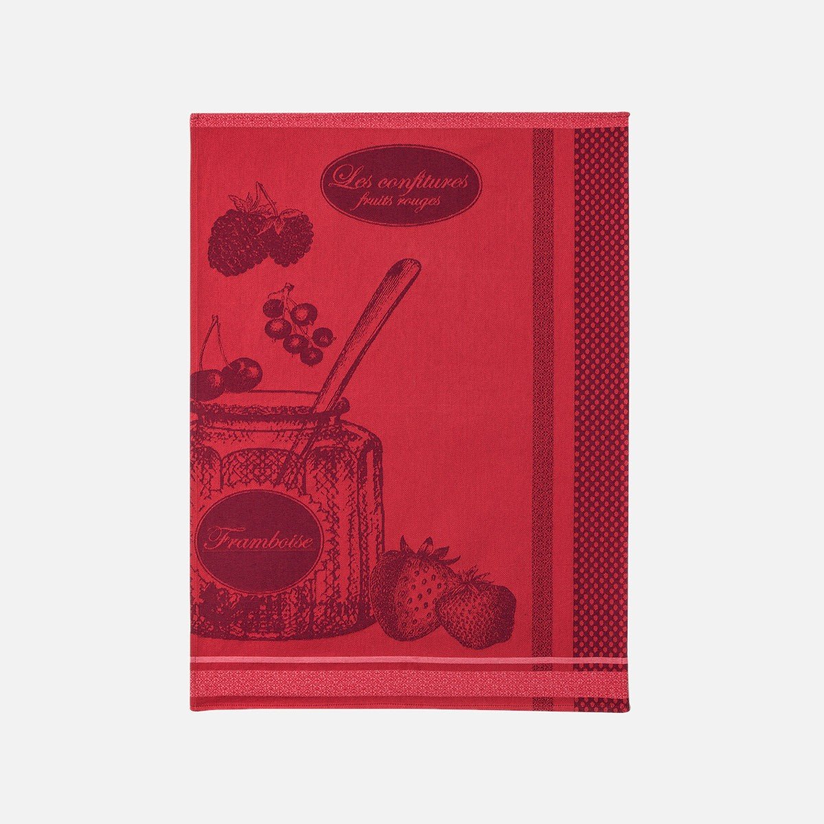 Torchon jacquard en coton POT DE CONFITURE rouge, COUCKE