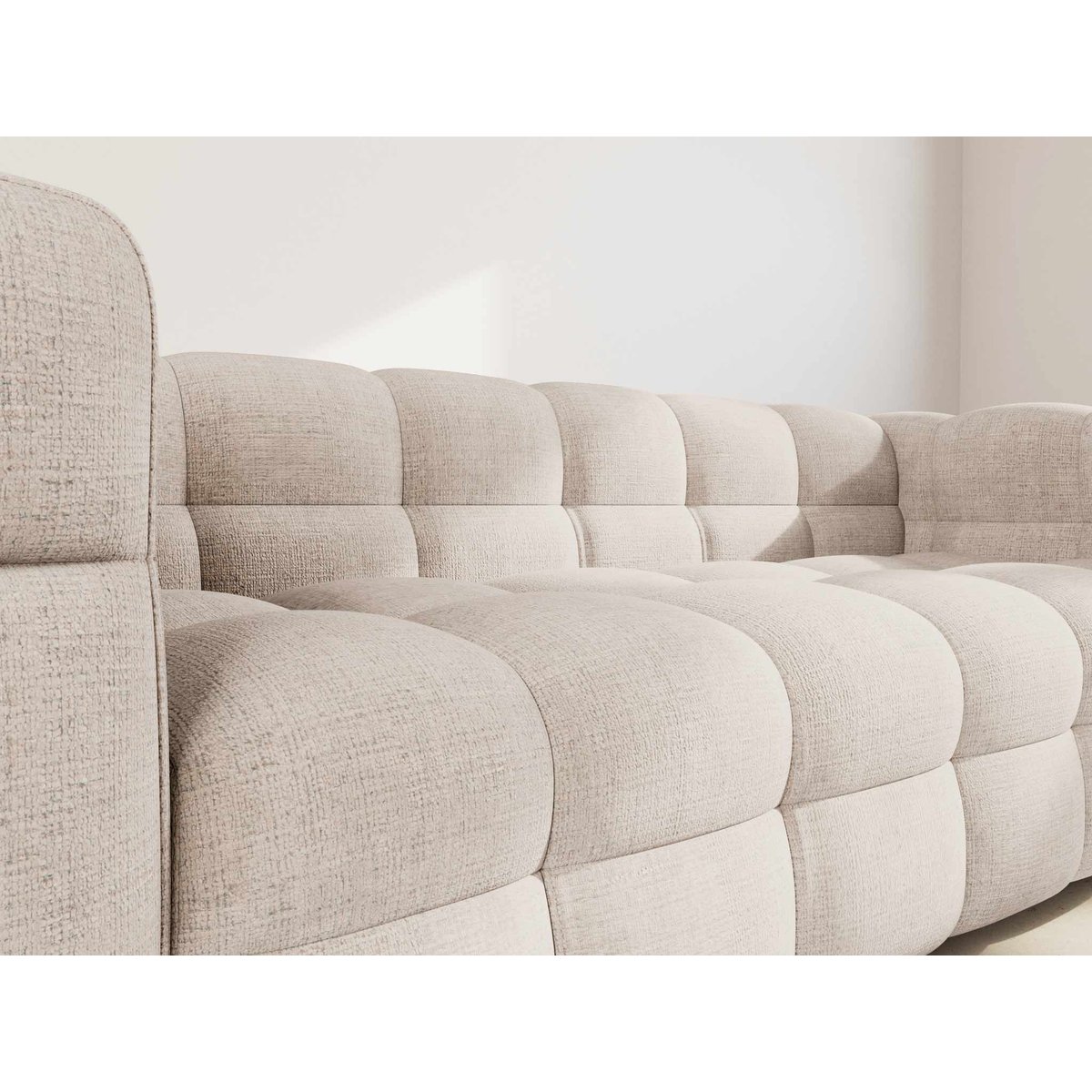 Canapé droit 3 places en velours texturé, AUGUSTIN beige, BEST MOBILIER