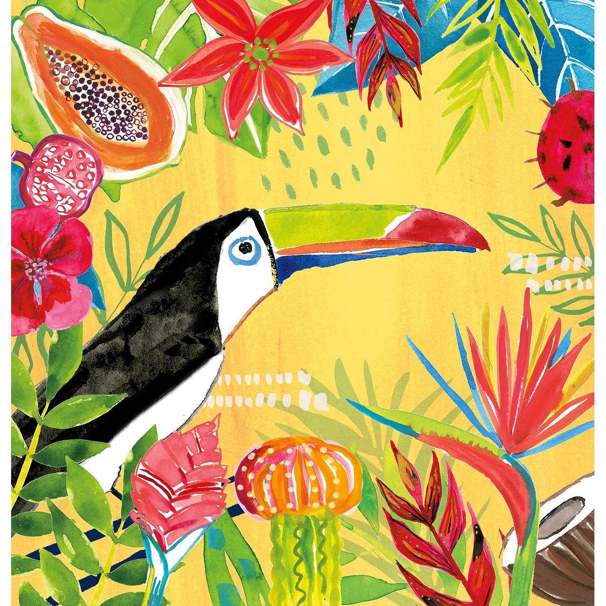 Papier peint exotique toucan et fruits intissé, HEXOA