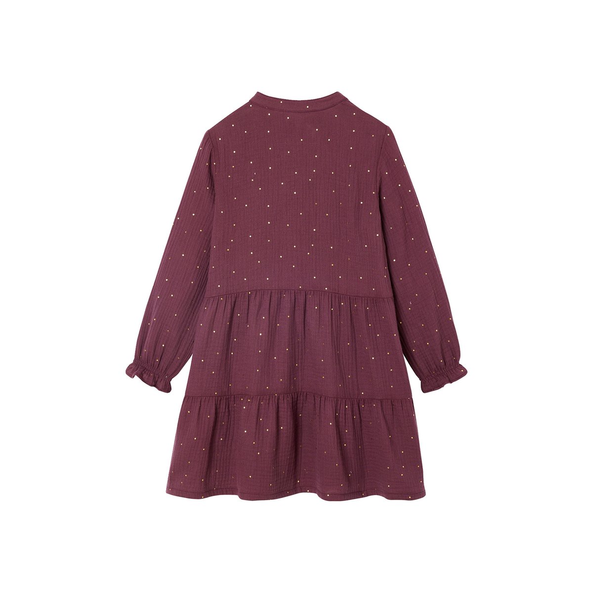 Robe en gaze de coton imprimée pois irisés prune, VERTBAUDET