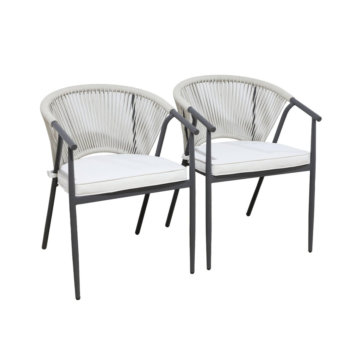 Fauteuil de jardin empilable acier et cordes (lot de 2) LIORA beige, SWEEEK