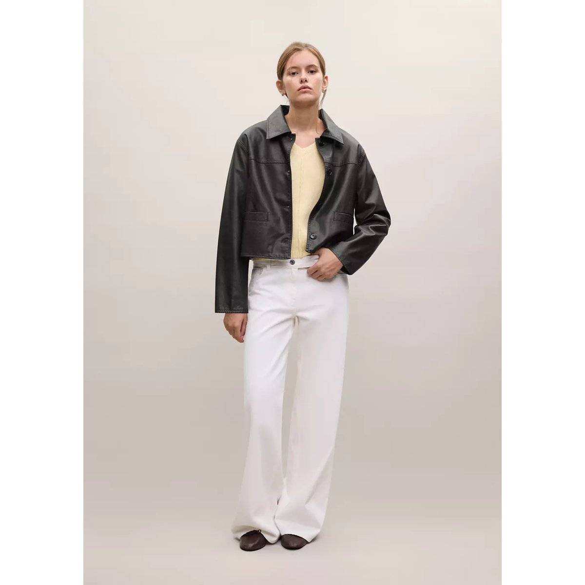 Veste similicuir boutons marron, MANGO TEEN