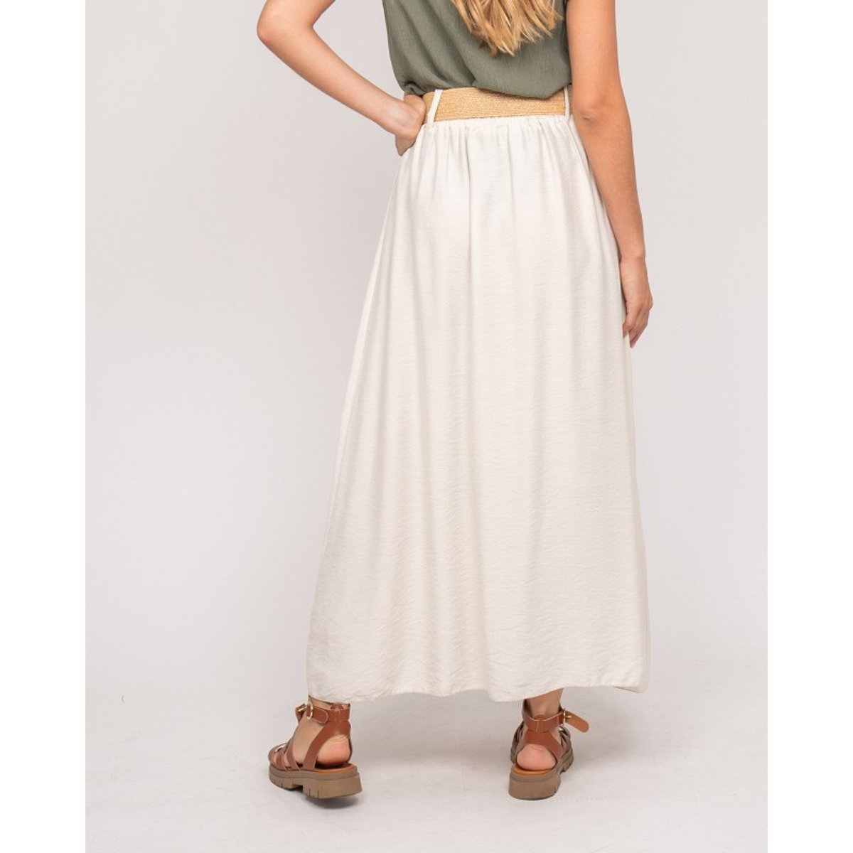Jupe Longue Boutonnée Avec Ceinture Xeto beige, DONA LISA