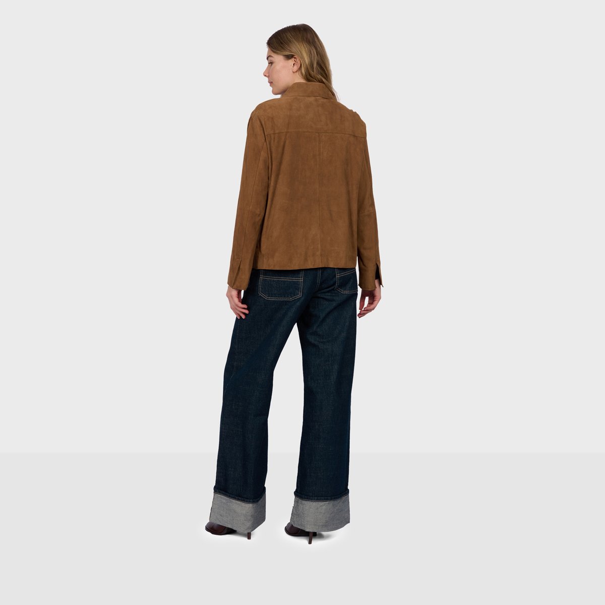 Veste droite en cuir suède HOUSTON marron clair, OAKWOOD