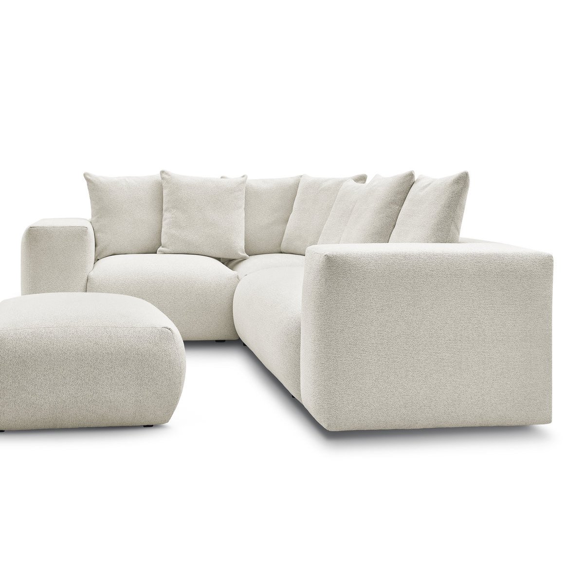 Canapé modulable 4 places en tissu chiné avec pouf, VOLTAIRE blanc, BOBOCHIC