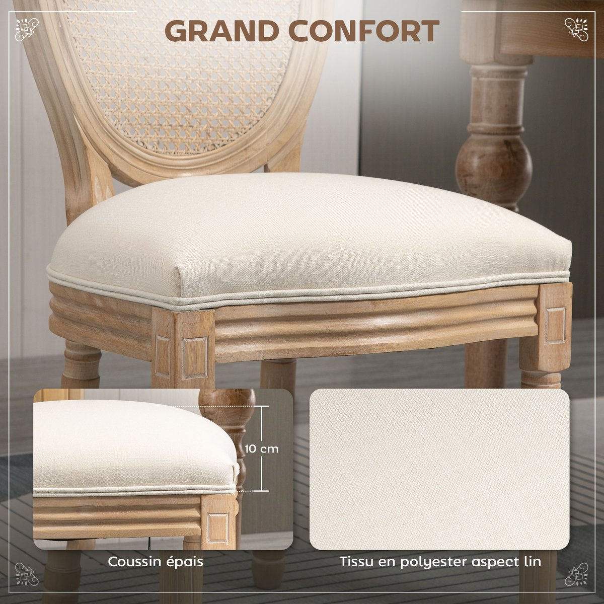 Chaise de salle à manger Tissu polyester au crème, HOMCOM