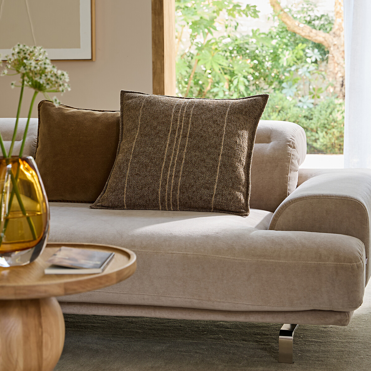 Housse de coussin coton et lin, Thalin marron, AM.PM