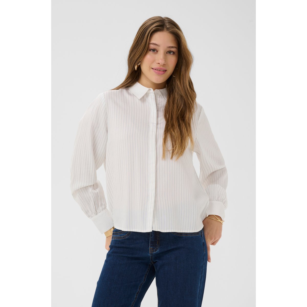 Chemise à manches longues blanc bleu white blue stripe, CREAM