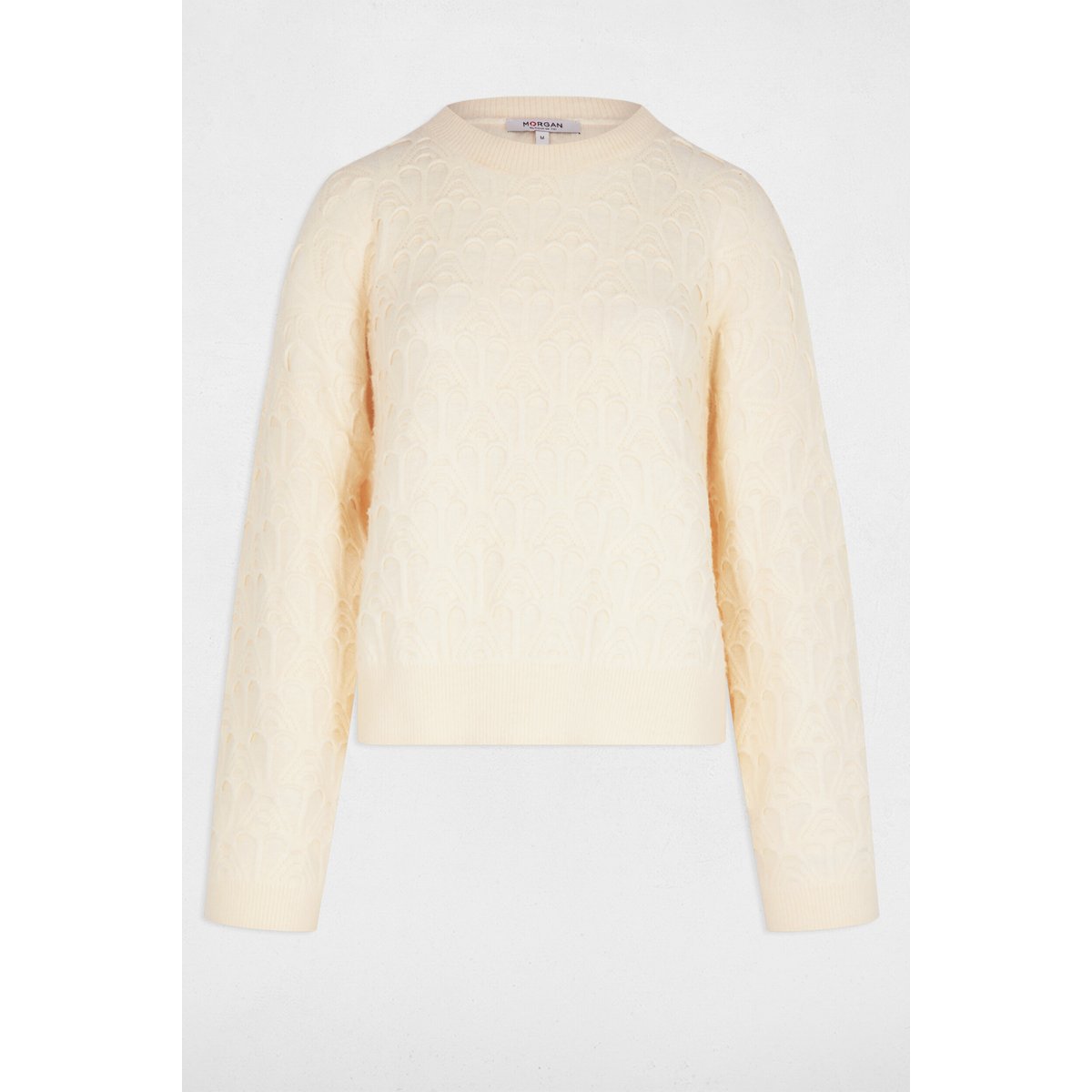 Pull col rond fantaisie ivoire, MORGAN