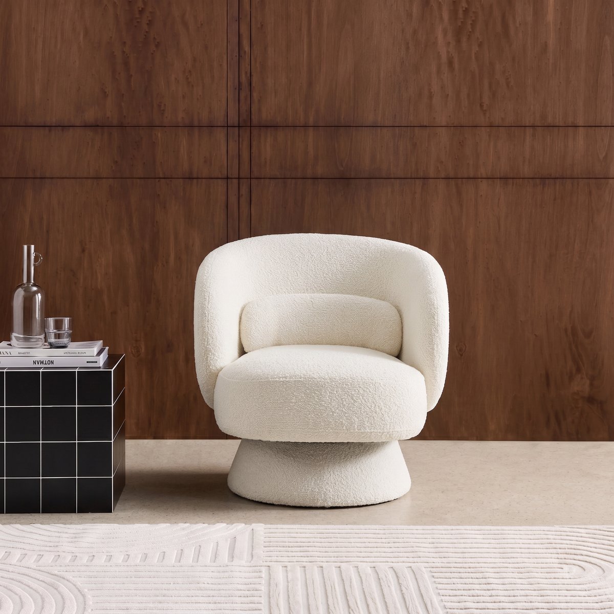 Fauteuil pivotant 360° tissu ELIAS crème, SWEEEK