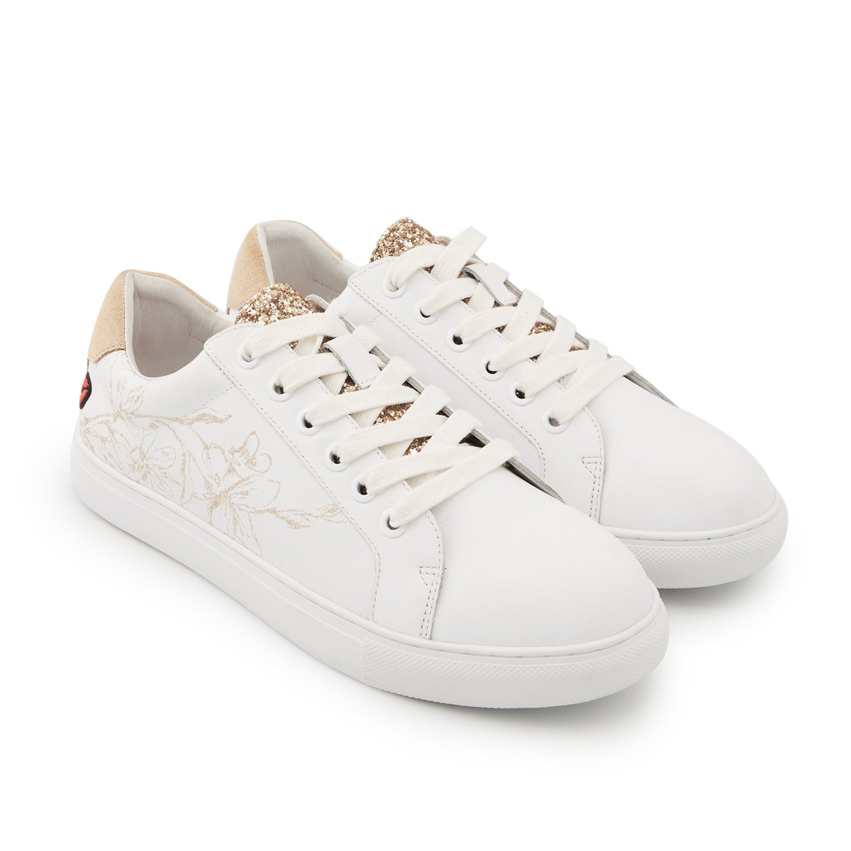 Baskets En Cuir Simone Flowers blanc, BONS BAISERS