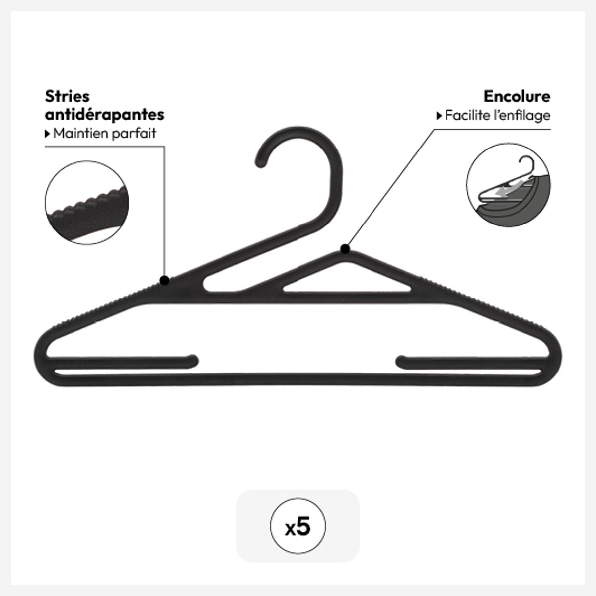 Lot de 5 cintres HANG'UP noir, 5FIVE SIMPLY SMART