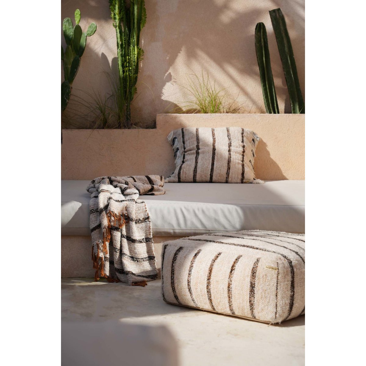 Plaid en coton S'IL VOUS crème et marron, BAZAR BIZAR