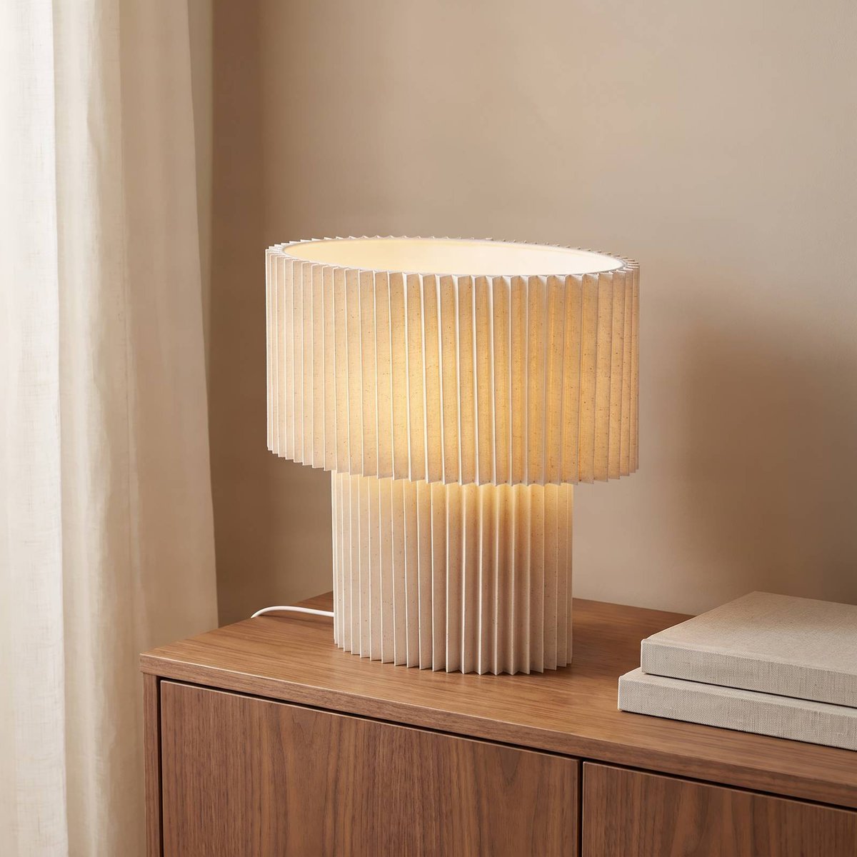 Lampe à poser en textile, Tazia blanc crème, LINDBY