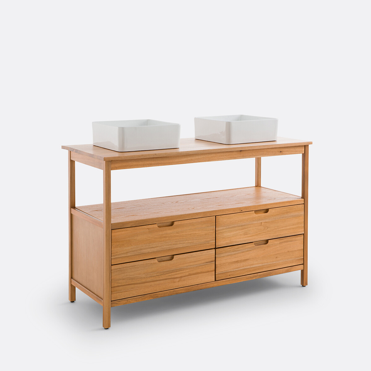 Meuble sous double vasque en acacia L130cm, Cheira acacia, LA REDOUTE INTERIEURS