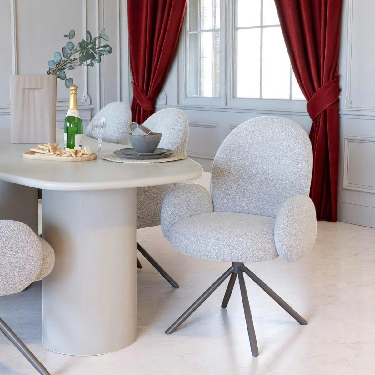 Chaise de salle à manger en tissu bouclette beige forme ronde (lot de 2) BERLIN beige, PIER IMPORT