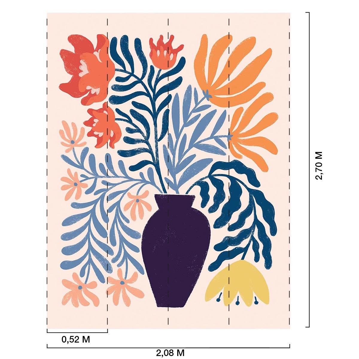 Papier peint feuilles bouquet de fleurs abstraites intissé, HEXOA