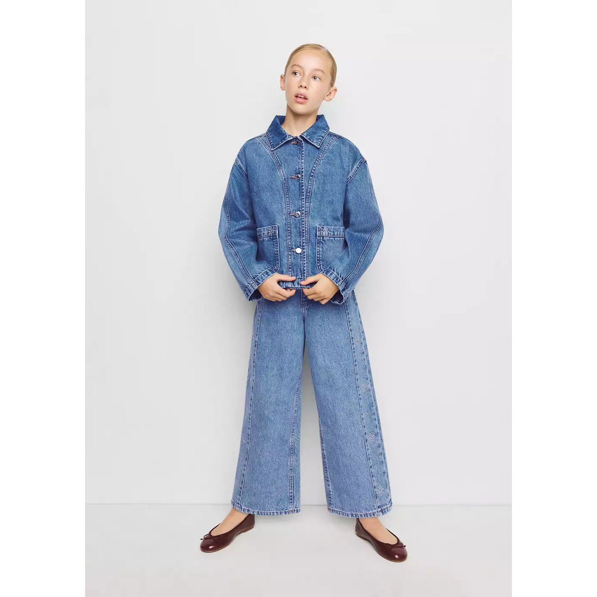 Jean style jupe-culotte détail clous bleu moyen, MANGO KIDS