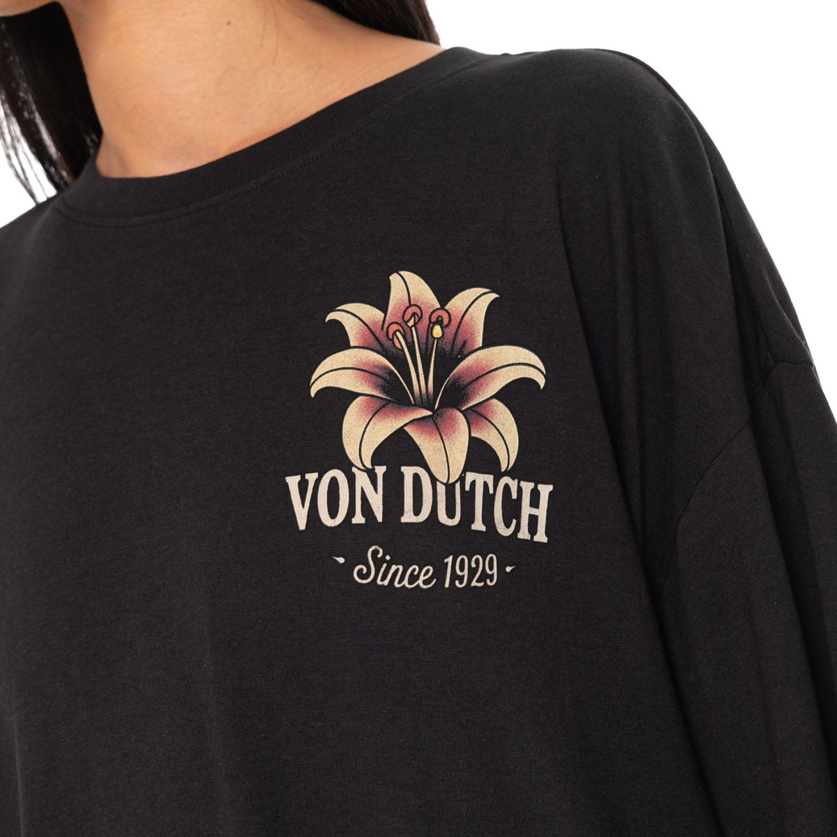 Tee shirt coton FLOWER noir/beige/rouge, VON DUTCH