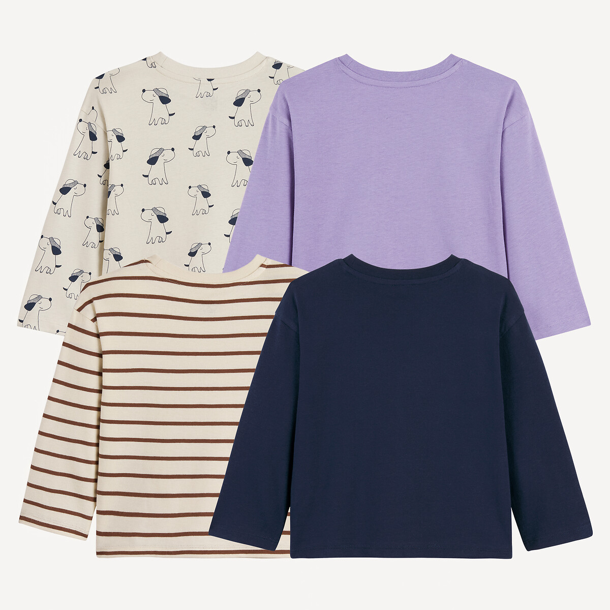 Pack of 4 Long Sleeve T-Shirts navy blue+ecru+mauve+striped, LA REDOUTE COLLECTIONS
