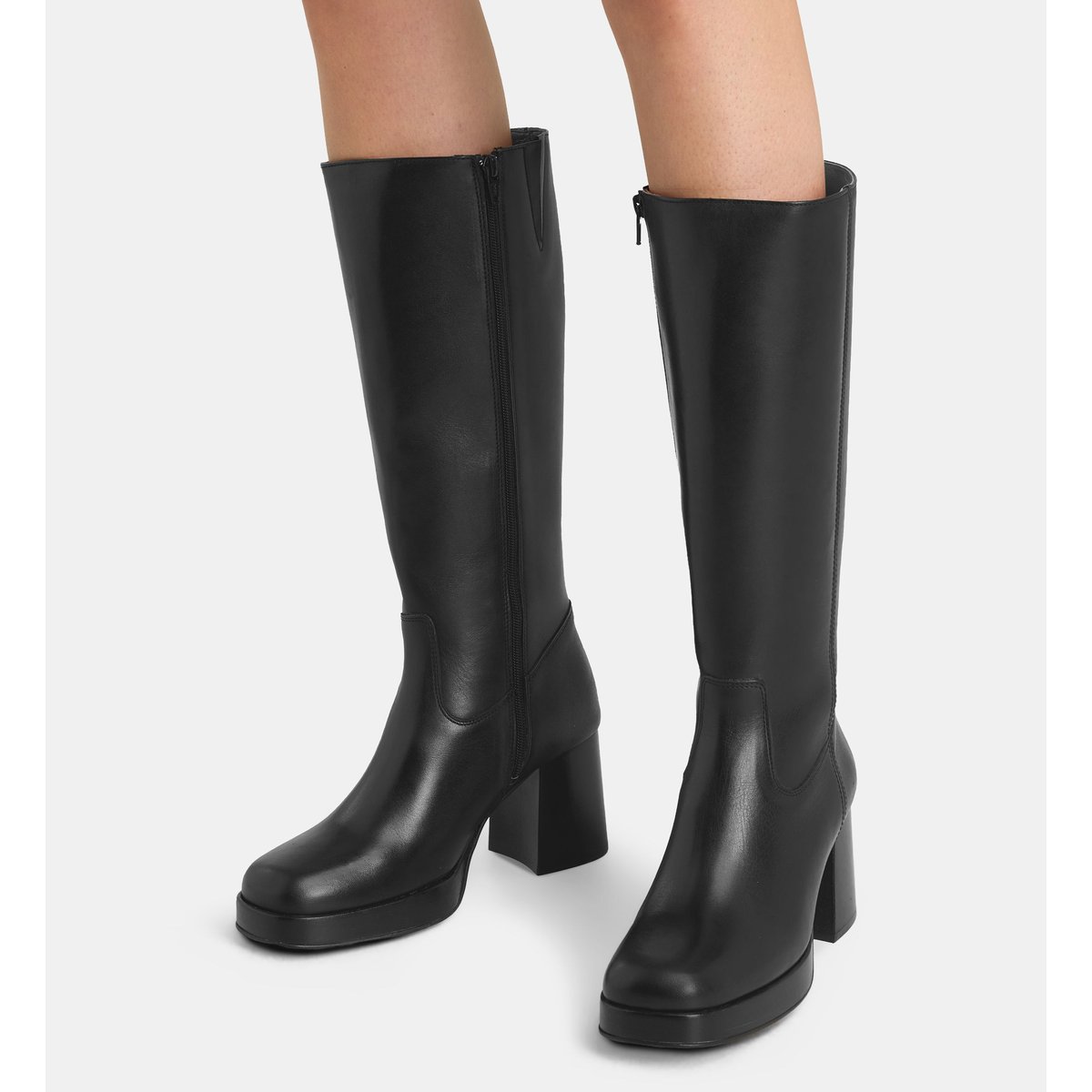 Bottes à plateforme cora cuir noir, GALERIES LAFAYETTE