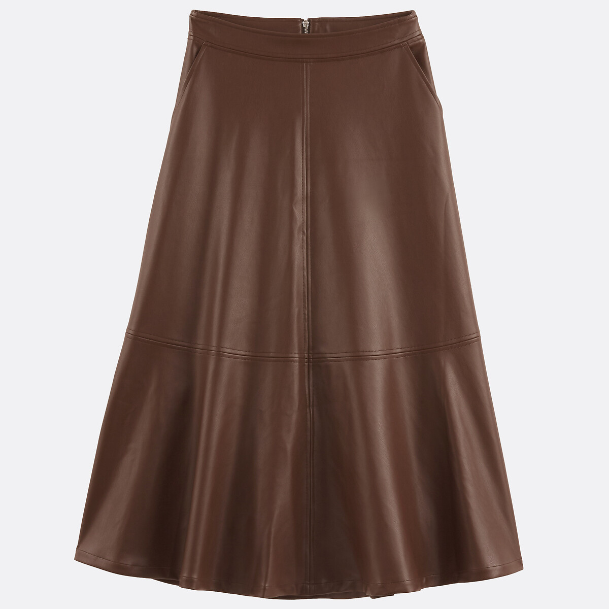 Jupe midi évasée en simili marron foncé, LA REDOUTE COLLECTIONS