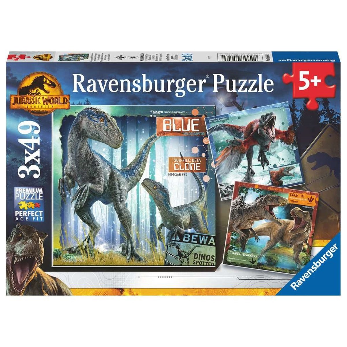 Puzzle TRex 3x49 pcs bleu, RAVENSBURGER