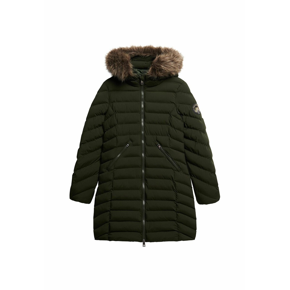 Doudoune mi-longue à capuche Fuji  vert foncé, SUPERDRY