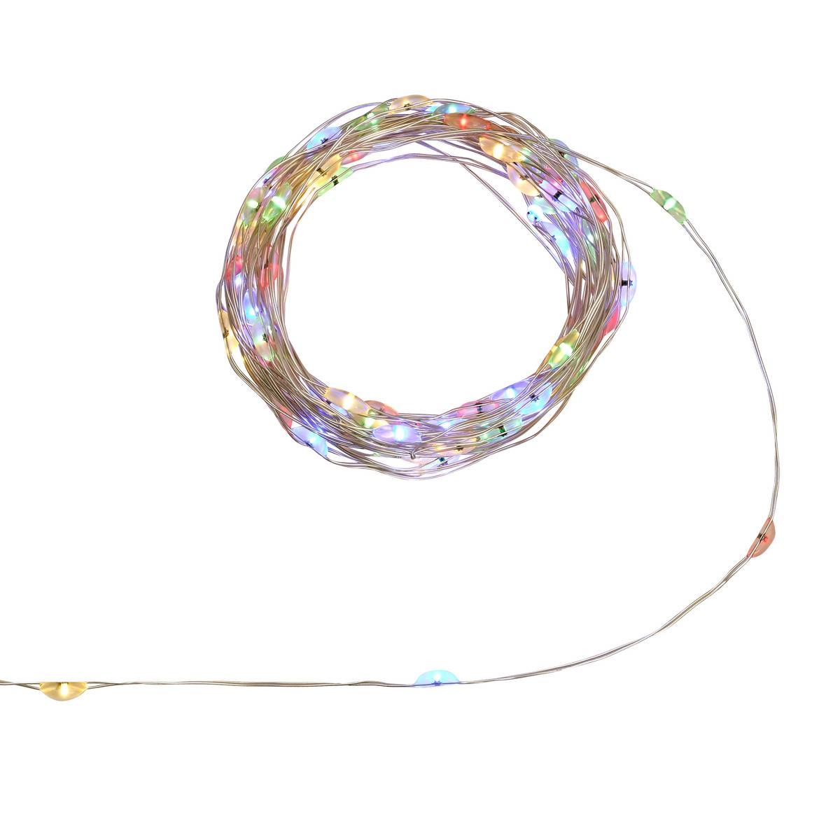 Guirlande lumineuse d'intérieur 5 m 100 LED multicolore fil cuivre lumière fixe avec minuteur à piles multicolore, ATMOSPHERA