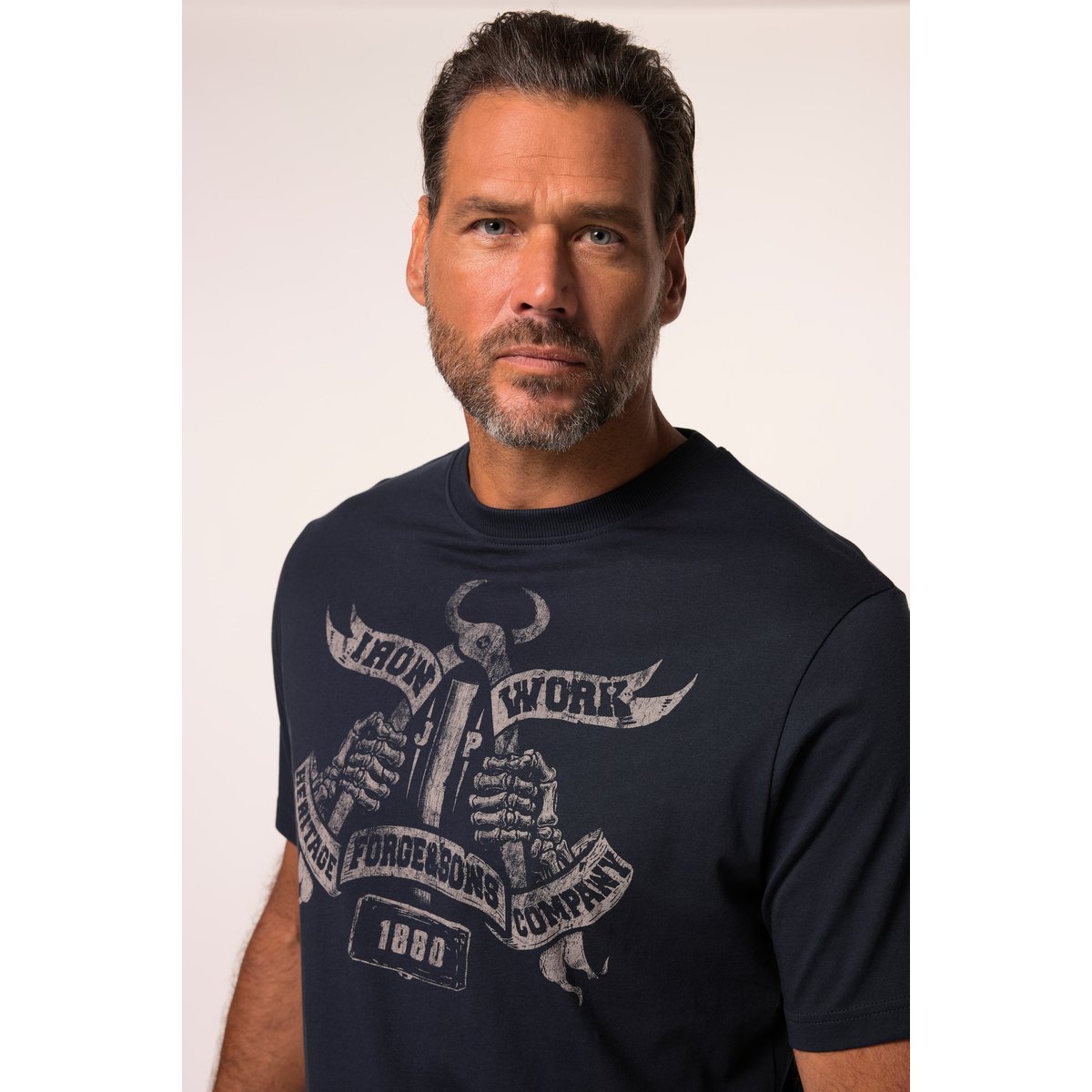 T-shirt, manches courtes et imprimé poitrine bleu marine, JP1880