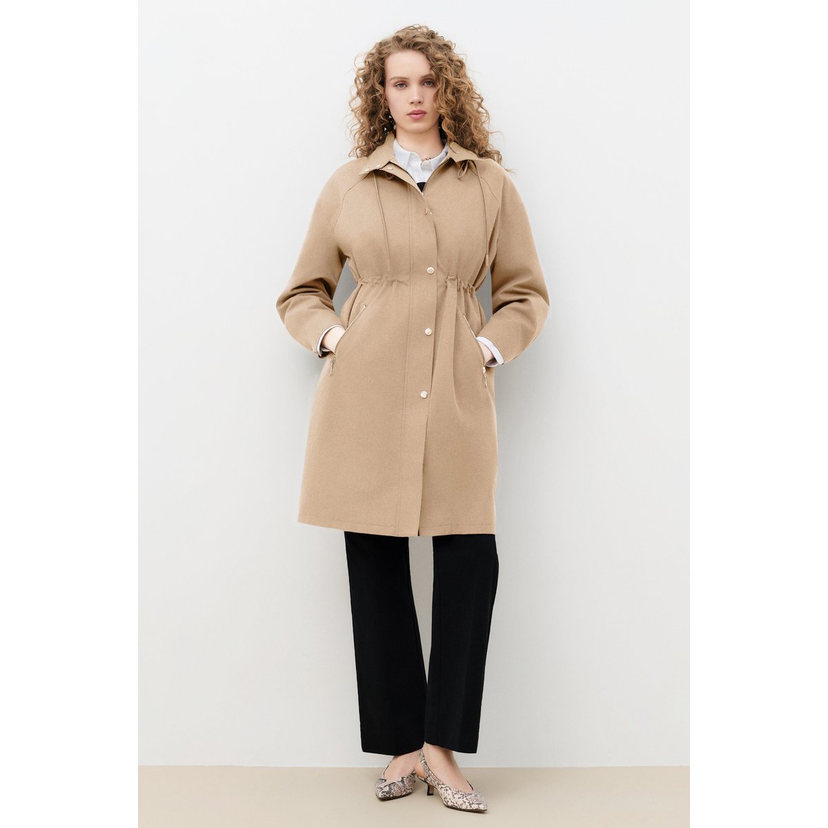 Manteau droit capuche GMIALONG marron, CAROLL