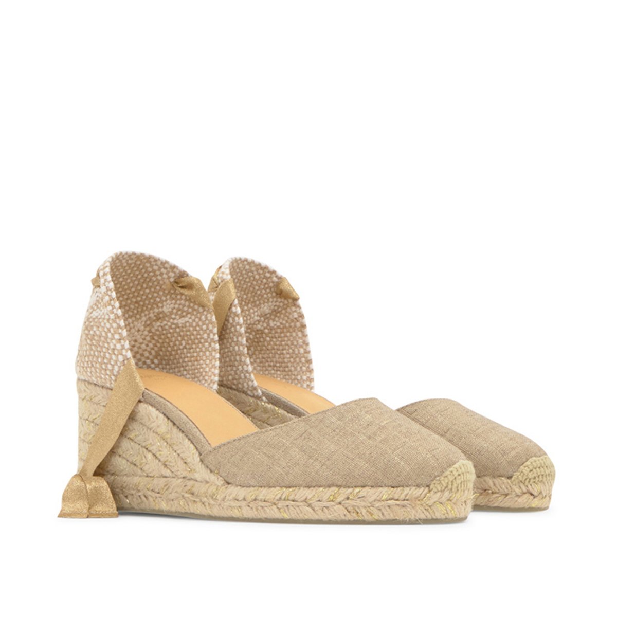 Espadrilles compensées en lin à lacets avec plateforme tressée CARINA PLATFORM taupe, CASTANER