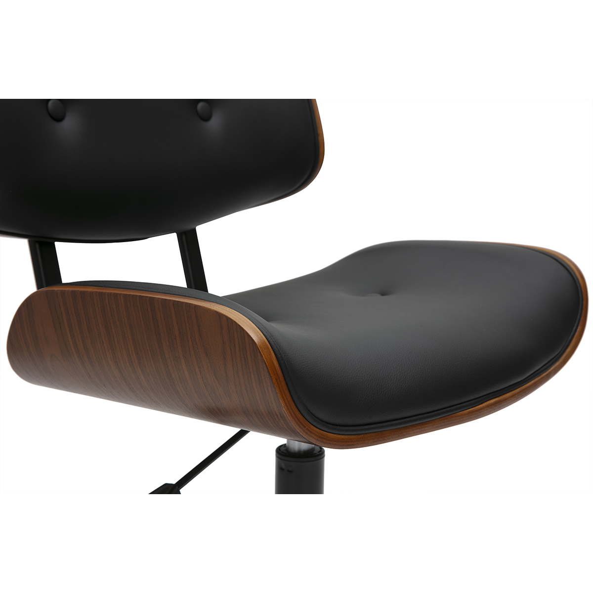 Chaise de bureau à roulettes noire et bois foncé BASILE noir, MILIBOO