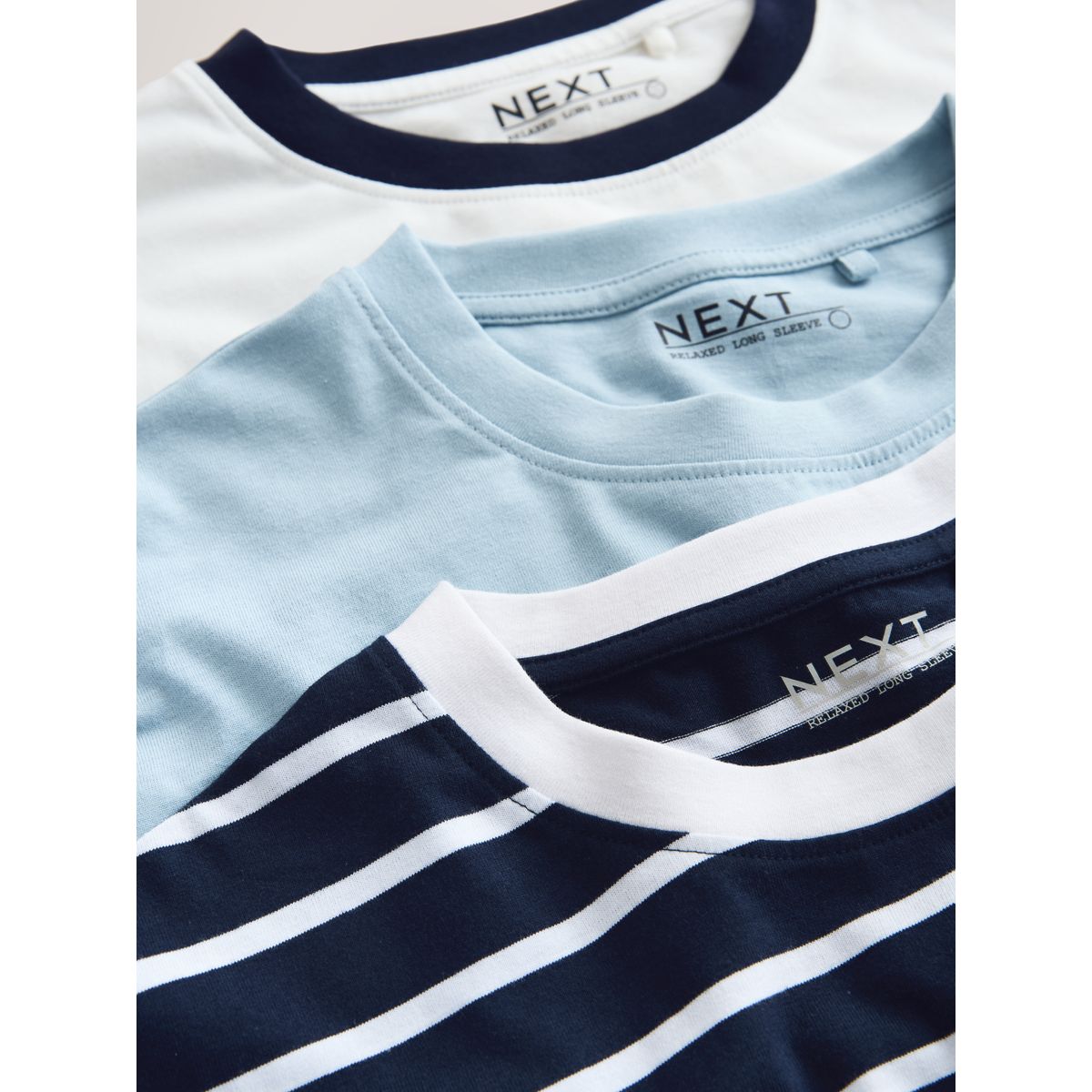 T-shirts à manches longues, lot de 3 rayures graphiques bleu marine et blanches, NEXT