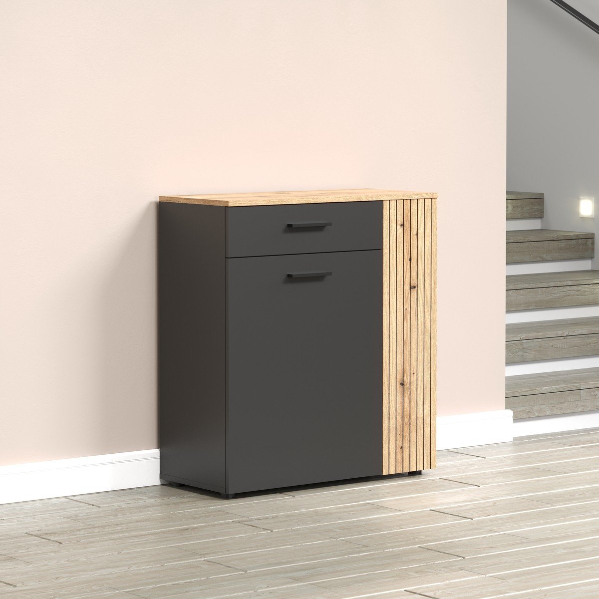 Buffet haut 2 portes et 1 tiroir L80 cm - ESTEBAN gris anthracite, CALICOSY