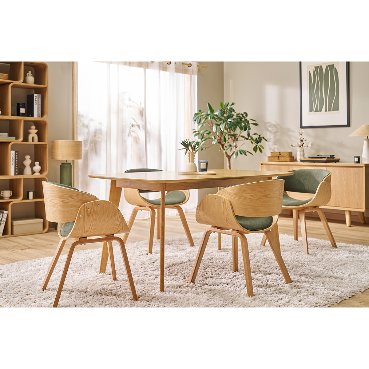 Table à manger rectangulaire scandinave bois foncé noyer L150 cm LEENA marron, MILIBOO