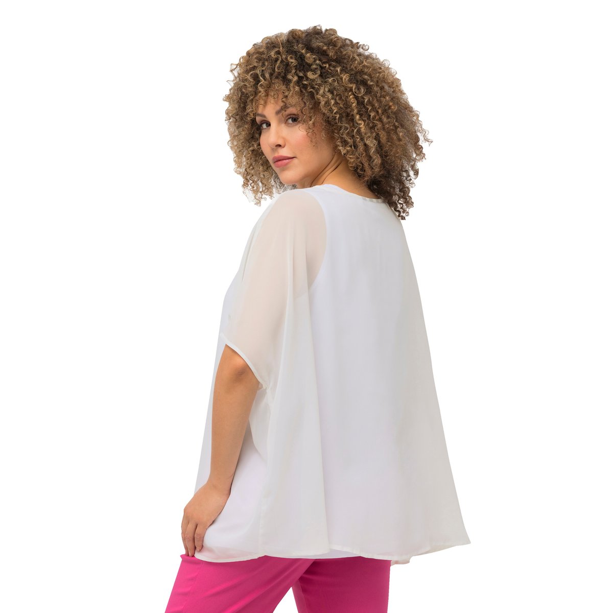 Blouse oversize en mousseline. Col rond et blanc neige, ULLA POPKEN