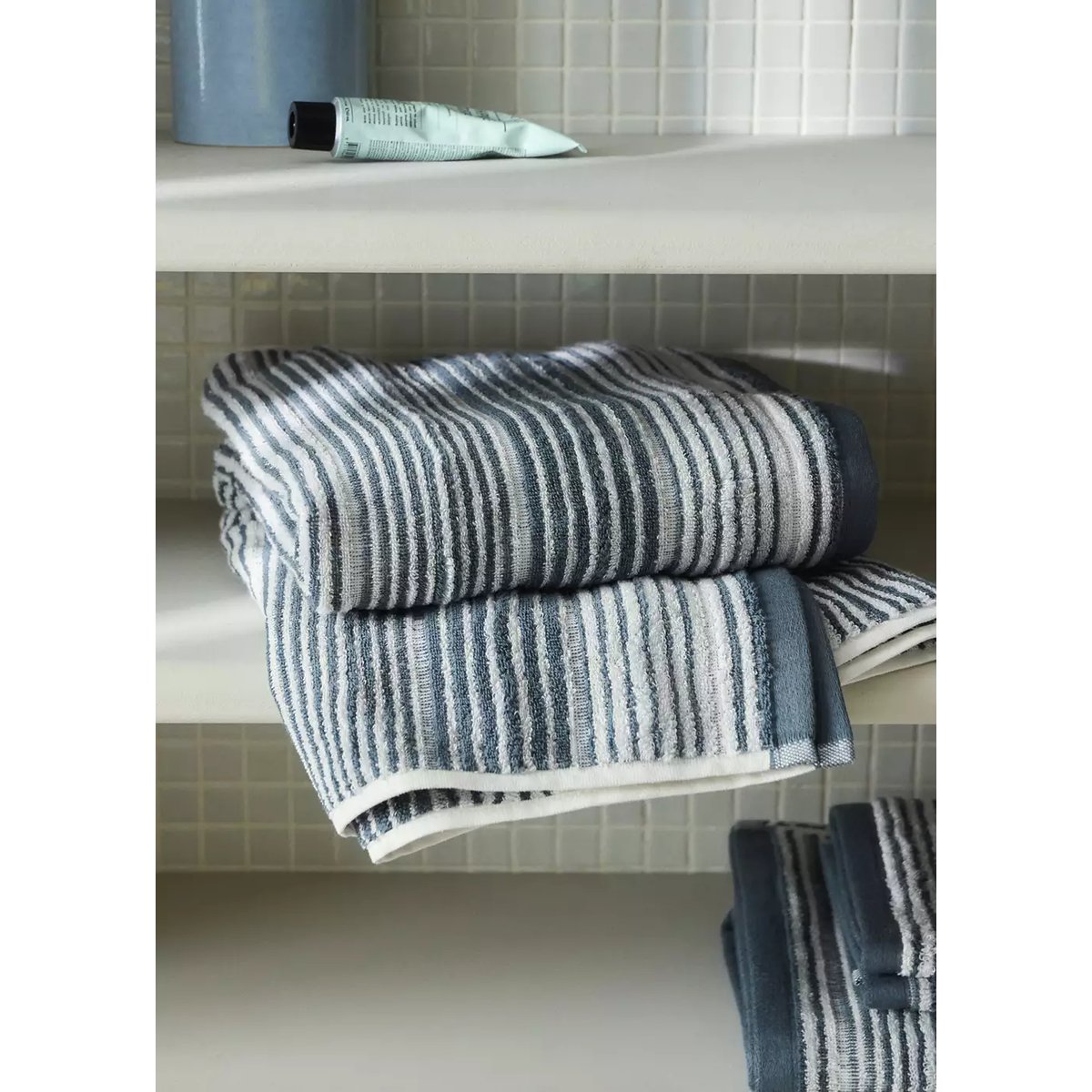 Drap de bain en coton bouclette à rayures bleu, MANGO HOME