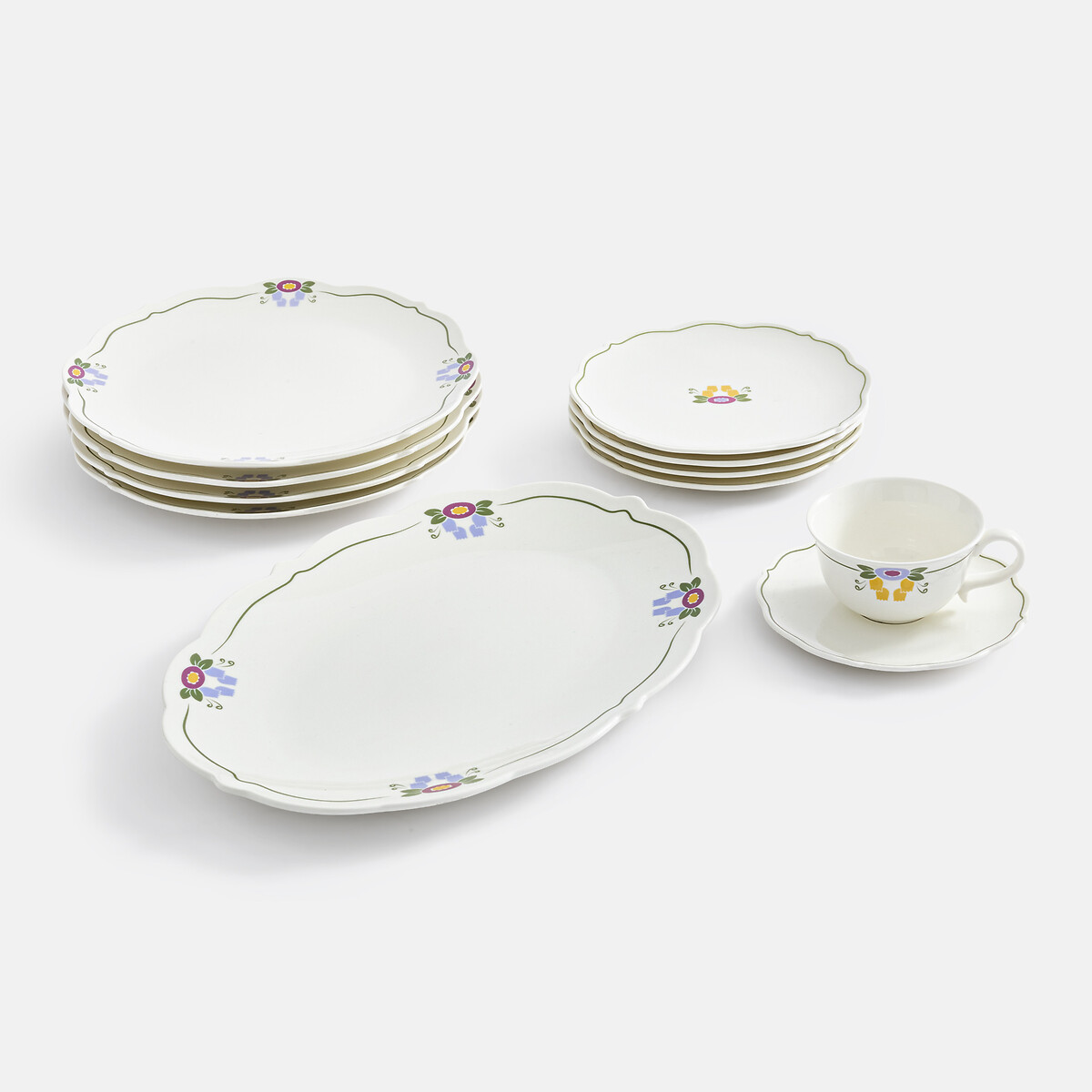 Lot de 4 assiettes au décor floral, en porcelaine, POPIE imprimé floral, LA REDOUTE INTERIEURS